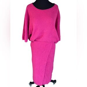 Anthropologie Saturday Sunday Monique fuchsia knit sweater skirt set size small
